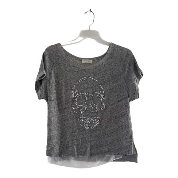Zara grey short sleeve top with silver studded skull size S 100% cotton - Picture 1 of 13